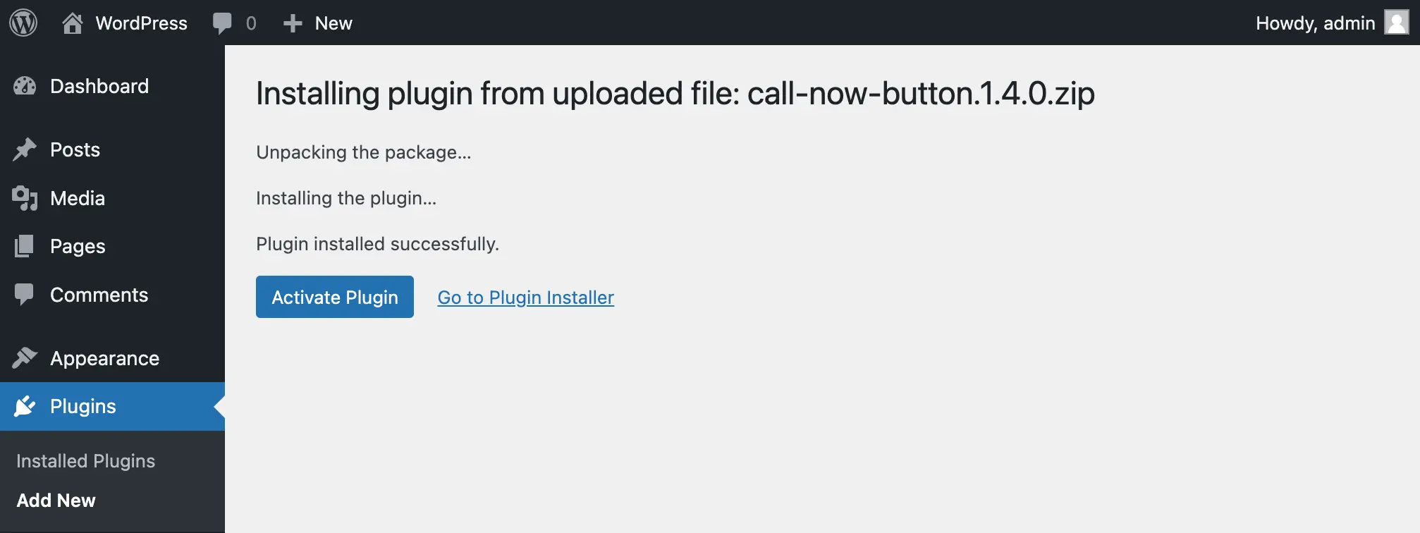 Add a click to call button to your website in WordPress - manual plugin install