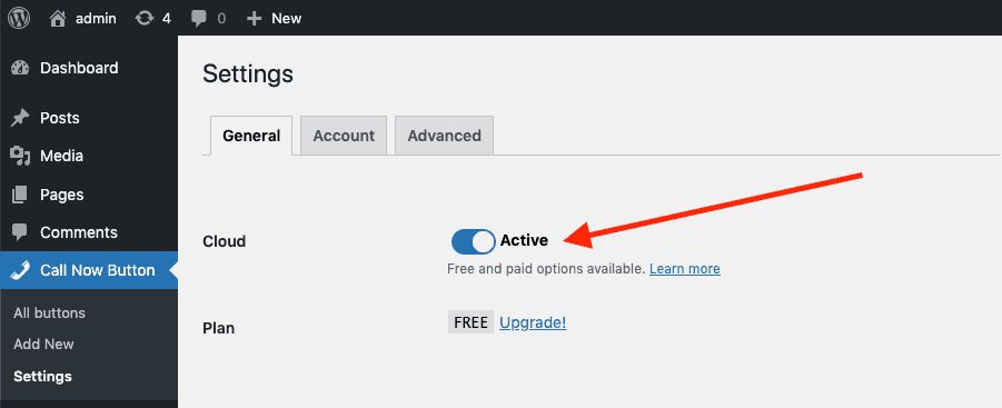 Click the toggle to enable Cloud.